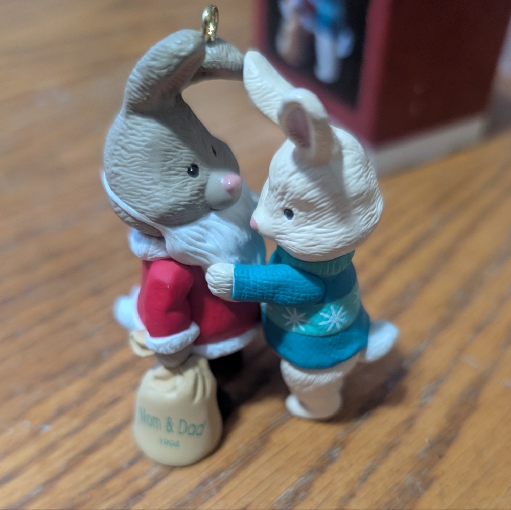 1994 Hallmark Keepsake Mom & Dad Ornament Bunny Santa Christmas Decoration Mint
